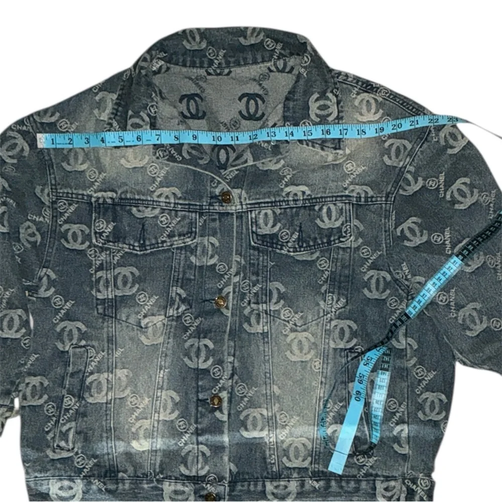 CHANEL Logo-Embellished Blue Jean Jacket
